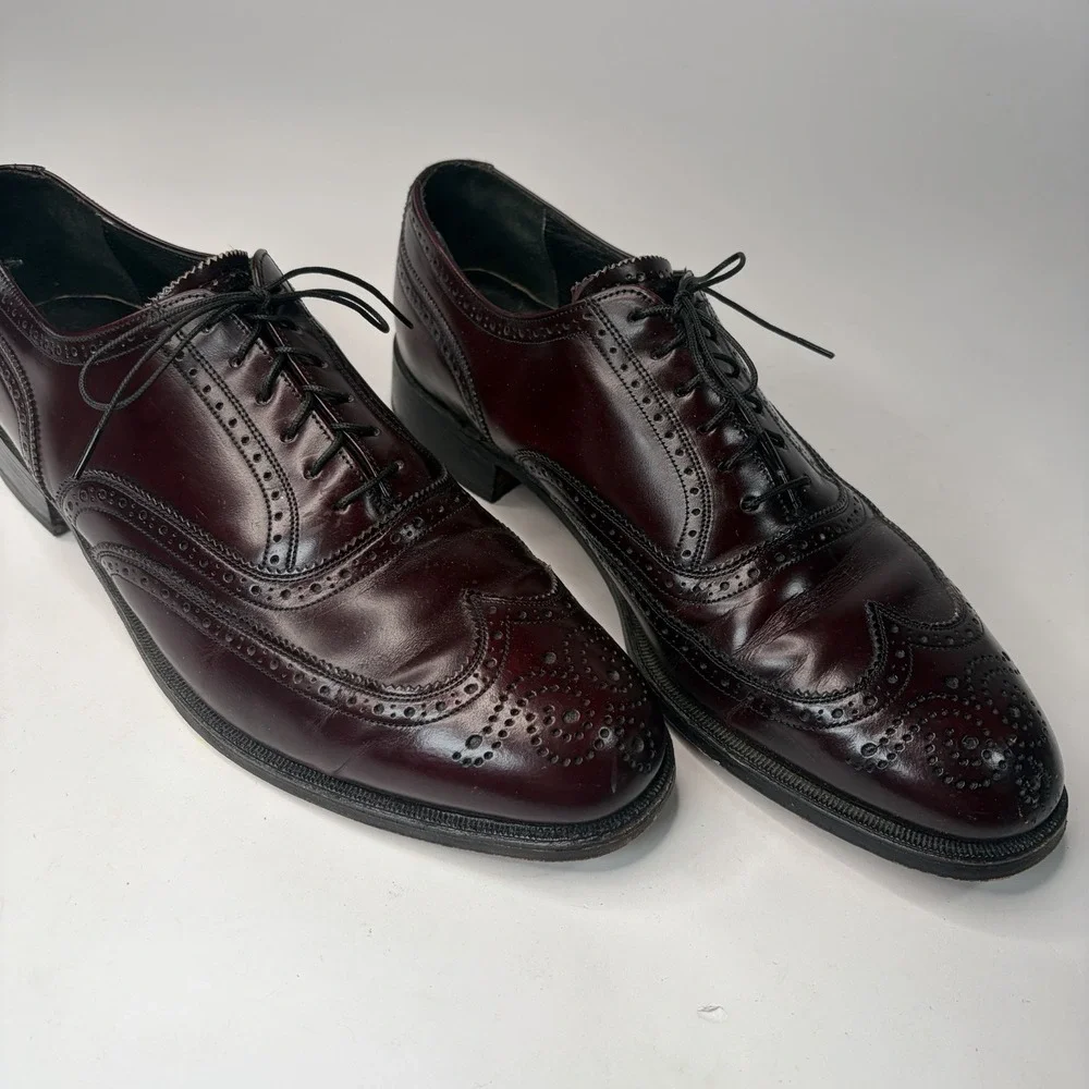 VTG French Shriner Men's 9.5 Burgundy Leather Dress Shoes Oxford Made in Italy